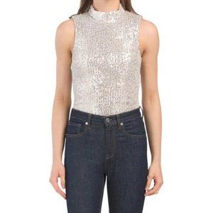 7 For All Mankind Silver Sequin Bodysuit